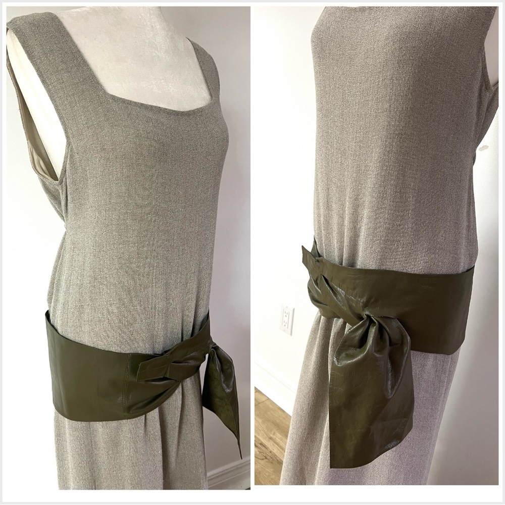 French Vintage 1980s Olive Leather Belt – Wide Draping Hip or Waist - Picture 7 of 16